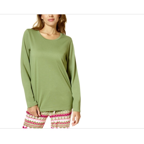 Hue Women's Long-Sleeve Crewneck Pajama Top - Loden Green - Picture 1 of 1